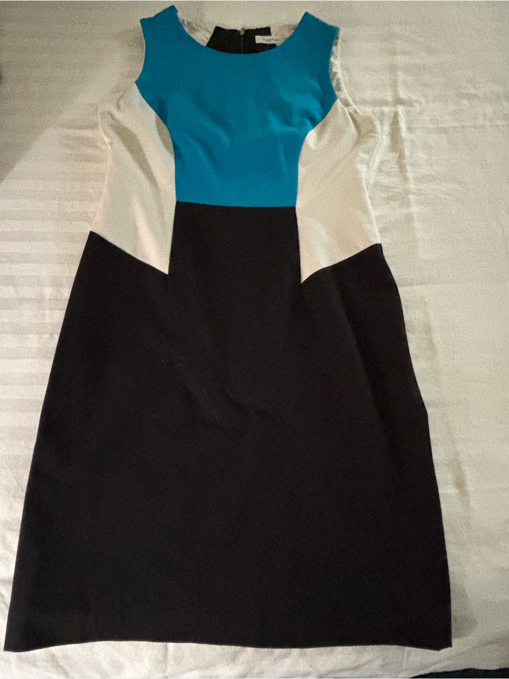 Calvin Klein Teal, White & Black Block Sheath Dress
